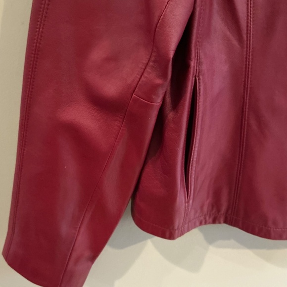 VTG Worthington L Red Lambskin Leather Jacket Full Zip Retro Barbiecore Classic - Picture 3 of 11